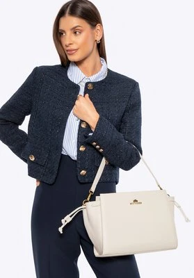 Skórzany kuferek z troczkami kremowy Wittchen