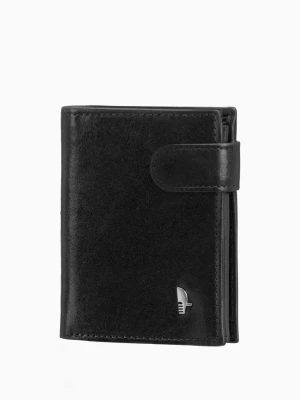 Skórzany męski portfel z zamknięciem na zatrzask w kolorze czarnym Puccini