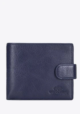 Skórzany męski portfel zapinany na napę granatowy Wittchen