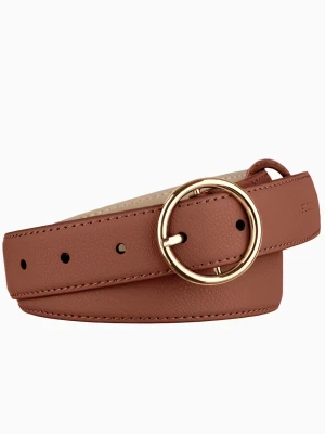 Skórzany pasek damski z ozdobną klamrą rozmiar l brązowy Puccini
