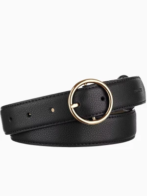 Skórzany pasek damski z ozdobną klamrą rozmiar l czarny Puccini
