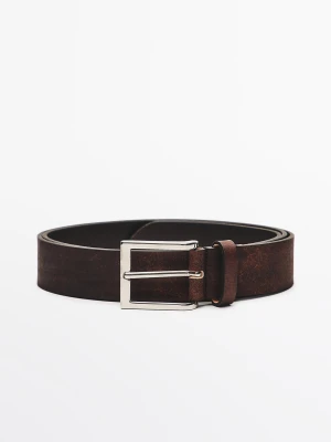 Skórzany Pasek Z Efektem Zużycia - Szarobrązowy - - Massimo Dutti - Mężczyzna