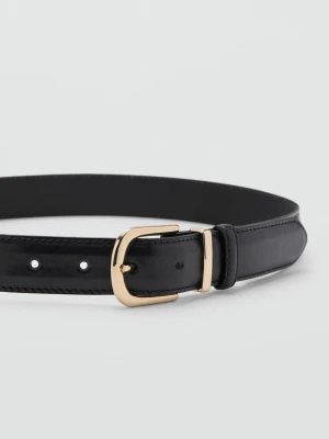 Skórzany pasek z klamrą czarny - Kobieta - - MANGO