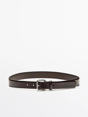 Skórzany Pasek Z Kwadratową Sprzączką - Brązowy - - Massimo Dutti - Kobieta