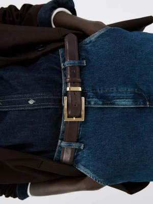 Skórzany pasek z kwadratową sprzączką czekoladowy - Kobieta - - MANGO