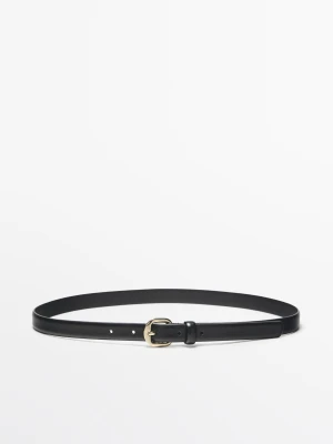 Skórzany Pasek Z Łukowatą Sprzączką - Czarny - S / 80cm - Massimo Dutti - Female