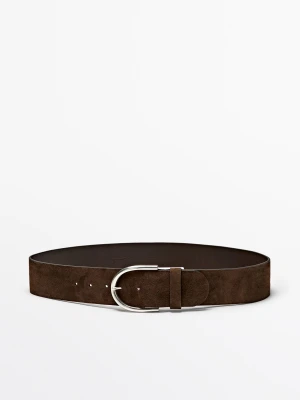 Skórzany Pasek Z Zamszowym Wykończeniem I Metalową Sprzączką - Khaki - S / 80cm - Massimo Dutti - Female
