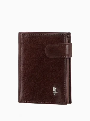 Skórzany portfel męski z zamknięciem na zatrzask w kolorze brązowym Puccini