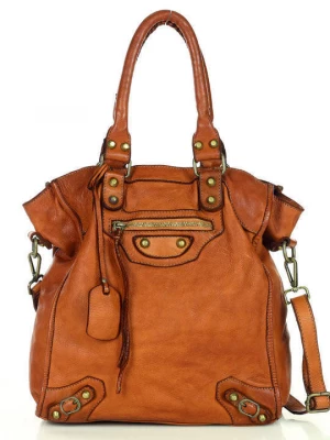 Icona - Skórzany shopper bag torebka do ręki Włoski brąz camel Merg