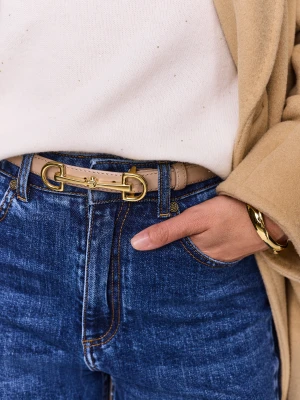 Skórzany wąski pasek z ozdobną sprzączką TARANKO