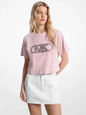 Skrócony T-shirt z barwionej bawełny z ćwiekami MICHAEL Michael Kors