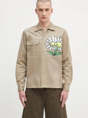 Sky High Farm koszula bawełniana Daisy workshirt męska kolor beżowy regular z kołnierzykiem klasycznym SHF07B014