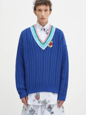 Sky High Farm sweter Cableknit v-neck męski kolor niebieski SHF07N007