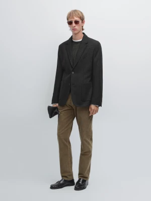 Slim Fit Corduroy Denim Trousers - Khaki - - Massimo Dutti - Male