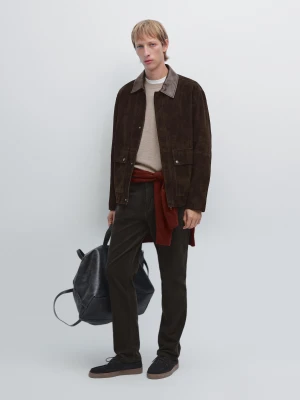 Slim Fit Corduroy Denim Trousers - Szary - - Massimo Dutti - Male