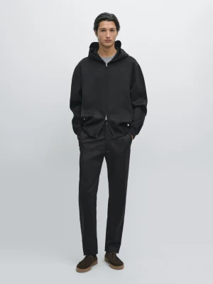 Slim Fit Cotton Blend Trousers - Granatowy - - Massimo Dutti - Male