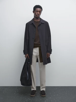 Slim Fit Cotton Blend Trousers - Popielaty - - Massimo Dutti - Male