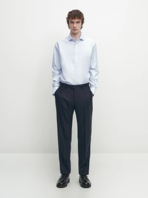 Slim Fit Microtextured 100% Cotton Shirt - Błękitny - - Massimo Dutti - Mężczyzna
