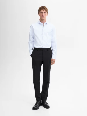 Slim Fit Microtextured 100% Cotton Shirt - Błękitny - - Massimo Dutti - Mężczyzna