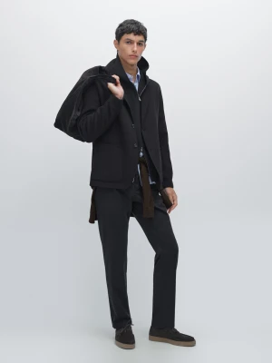 Slim Fit Structured Trousers - Granatowy - - Massimo Dutti - Male