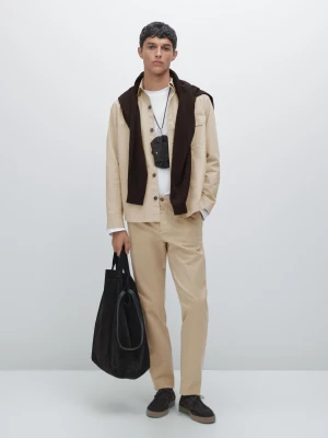 Slim Fit Structured Trousers - Opalony - - Massimo Dutti - Male