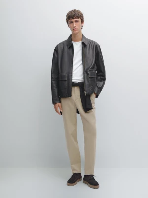 Slim Fit Trousers With Side Elastic - Beżowy - - Massimo Dutti - Male