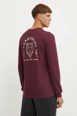 Smartwool longsleeve sportowy Bear Stare kolor bordowy z nadrukiem SW002598