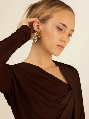 Śmietankowy / czekoladowy top damski z długim rękawem ALLURE LAÏF