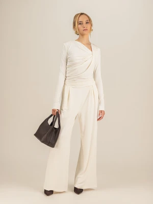 Śmietankowy / czekoladowy top damski z długim rękawem ALLURE LAÏF