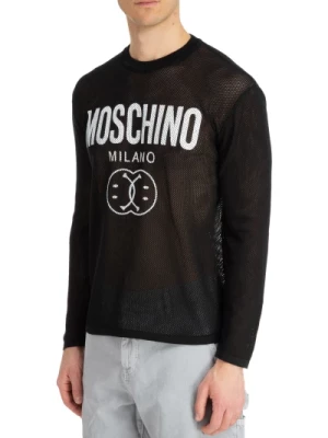 Smiley Logo Print Bawełniany Sweter Moschino