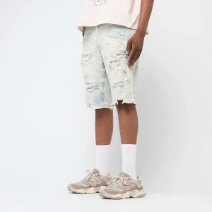 Smoke Rise Distressed Rip & Repair Denim Shorts mężczyźni Krótkie spodenki niebieski rozmiar Odzież