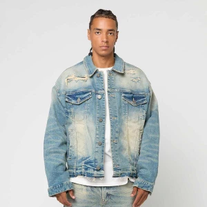 Smoke Rise Heavy Whisker Effect Jacket mężczyźni Kurtki dżinsowe niebieski rozmiar Odzież