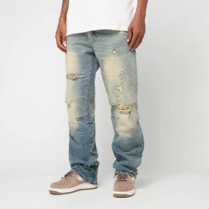 Smoke Rise Heavy Whisker Effect Jeans mężczyźni Spodnie dżinsowe niebieski rozmiar Odzież
