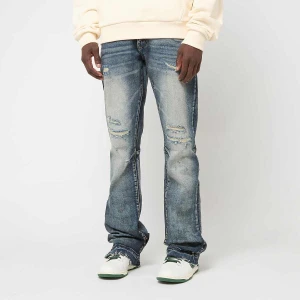 Smoke Rise Heavy Whisker Effect Jeans mężczyźni Spodnie dżinsowe niebieski rozmiar Odzież