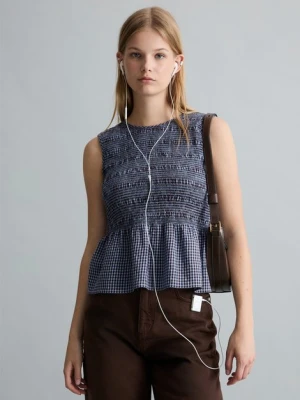Smoked seersucker peplum top slim Marc O'Polo modrá