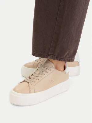 Sneakersy Calvin Klein Flatform Lace Up Lth YW0YW01928 Beżowy