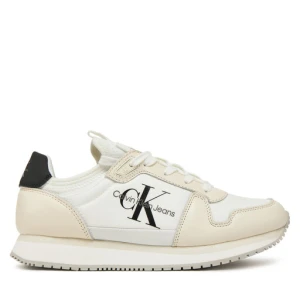 Sneakersy Calvin Klein Jeans Runner Sock Laceup Ml Lth YW0YW01616 Biały
