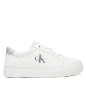 Sneakersy Calvin Klein Jeans Vulc Flatf Lth Silver Logo Tag YW0YW01877 Biały