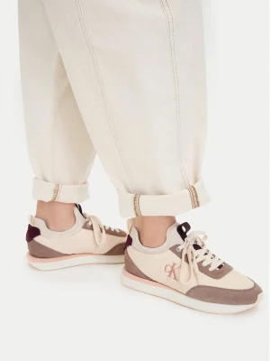 Sneakersy Calvin Klein Retro Runner Lace Up Sock YW0YW02060 Kremowy