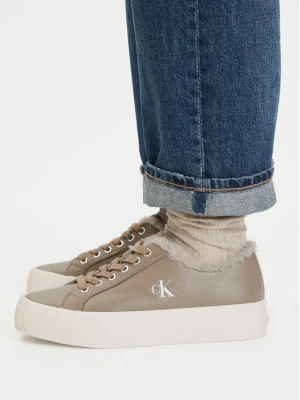Sneakersy Calvin Klein Vulc Flatf Laceup Lth Fur HW0HW03235 Beżowy
