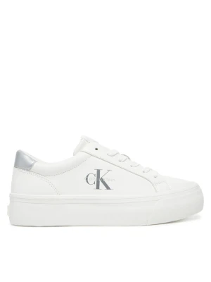 Sneakersy Calvin Klein Vulc Flatf Lth Silver Logo Tag YW0YW01877 Biały