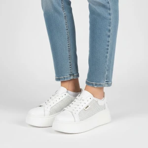 Sneakersy damskie Armodo, cholewka ze skóry naturalnej perforowana konstrukcja zapewniająca przewiewność klasyczne sznurowanie, białe, DS-777
