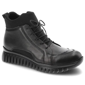 Sneakersy damskie Artiker, sznurowana cholewka miękka konstrukcja wokół kostki gruba elastyczna podeszwa, czarne, 49C0801