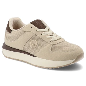 Sneakersy damskie Big Star, cholewka z połączenia materiałów tekstylnych i syntetycznych klasyczne wiązanie amortyzująca podeszwa, beżowe, TT274275