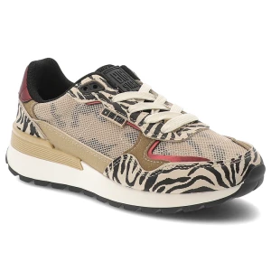 Sneakersy damskie Big Star, tekstylna siateczkowa cholewka zamszowe wstawki zwierzęcy wzór sznurowany fason gruba amortyzująca podeszwa, beżowe, TT27