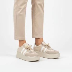 Sneakersy damskie Chebello, sportowy fason platformowa podeszwa sznurowanie stabilna konstrukcja miękka wyściółka, beżowe, 4805_-157-431-PSK-S251