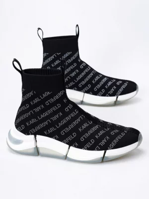 Sneakersy damskie czarne Karl Lagerfeld QUADRA Repeat Logo Knit Boot