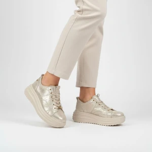 Sneakersy damskie Filippo, cholewka skóra naturalna licowa metaliczna sznurowane niska cholewka masywna podeszwa platforma casua, złote, DP6795/26