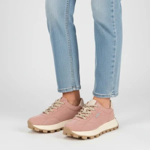 Sneakersy damskie Filippo, cholewka skóra naturalna zamszowa sznurowanie klasyczny niski fason kontrastowe wstawki przy pięcie masywna podeszwa, różo