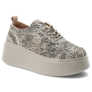 Sneakersy damskie Filippo, cholewka z materiału tekstylnego z ozdobnym haftem wiązany fason na solidnej platformie, khaki, DP7799/26